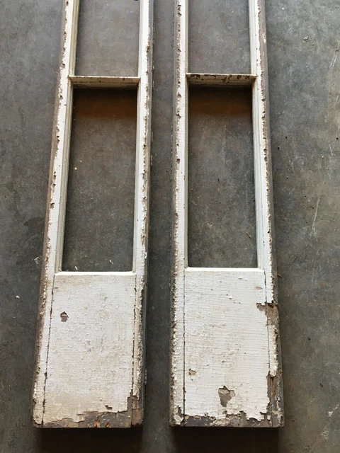Pair Antique Narrow 5 Lite 8' Foot Entryway VTG Sidelights Shabby White 683-22B 2