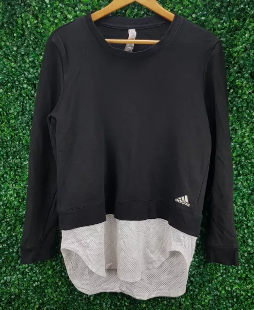 Adidas Women Sweatshirt Pullover Athletics Dual Layer Black White Mesh Size M