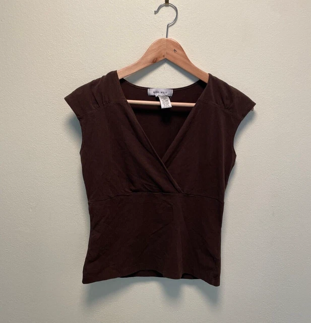 Vintage Nine West Babydoll Top Womens S Brown Faux Wrap Cropped Grunge Y2K