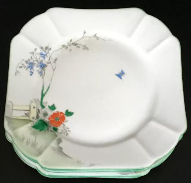 6 Shelley Art Deco Stile And Rose Pattern # 2116 Bread And Butter Plates B&B