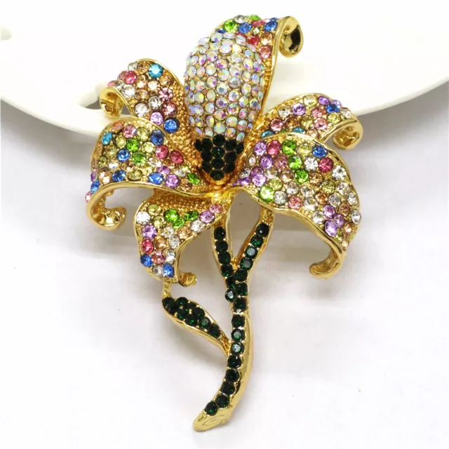 Color Rhinestone Cute Bling Flower Crystal Fashion Women Charm Brooch Pin