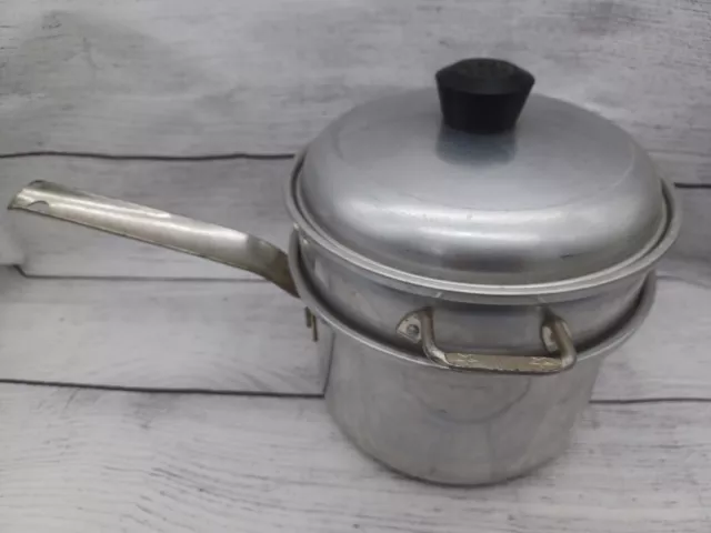 Vintage Wear-Ever Double Boiler #2002-X, #2002, Lid, Aluminum Kitchenware, Sauce