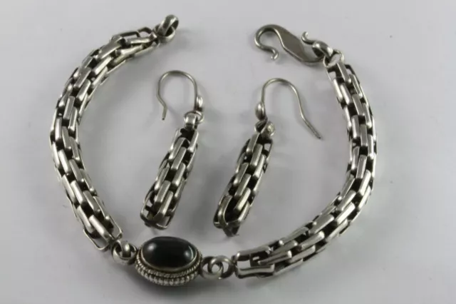 Silber Armband Ohrring Damen Set Massiver Armreifen Echt 925 Silber / 582