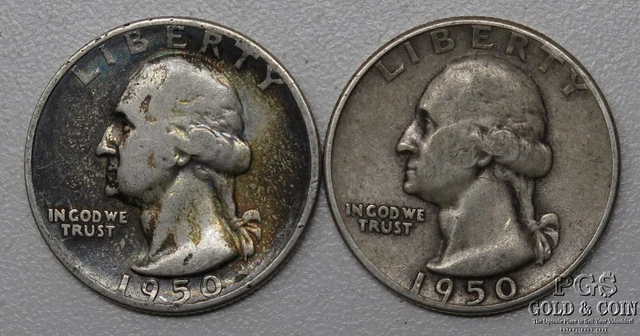 (2) 1950-S/D Washington Quarters 25c US 90% Mint Error 26500