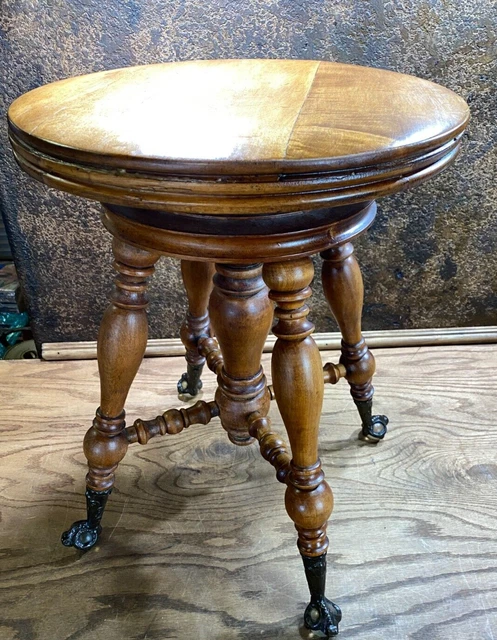 Antique Victorian Organ Piano Stool Vintage Vanity Chair Claw & Glass Ball Feet Antique Victorian Organ Piano Stool Vintage Vanity Chair Claw & Glass Ball Feet