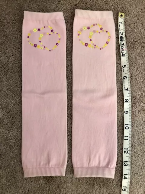 Basic Moves Girls OSFA Ballet Pink 14” Leg Warmers Hearts Screen Print