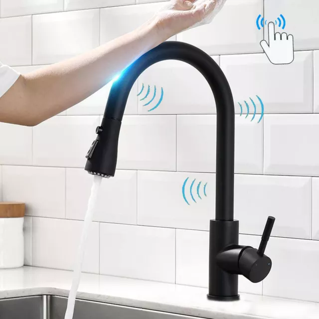 Matte Black Sensor Touch Kitchen Faucet Sink Pull Down Sprayer Swivel Mixer Tap