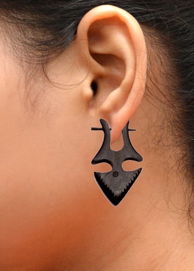 A Pair of Black Natural Wood USA Handmade Ebony Organic Wooden Earrings EAR396