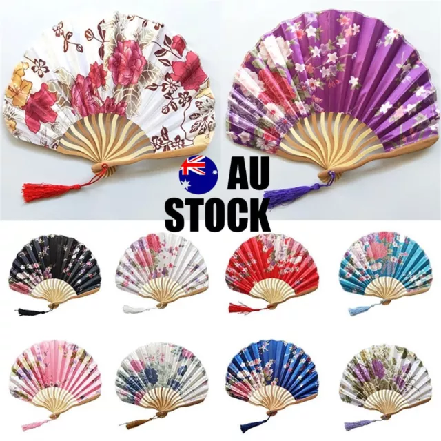 Chinese Style Folding Fan Silk Bamboo Hand Held Fans Floral Fan Wedding Favors