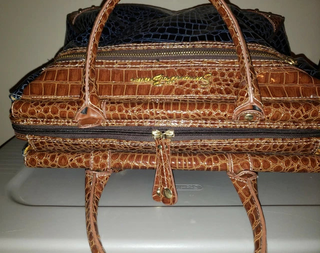Samantha Brown Navy Blue Brown Large Weekender Carry On Bag Shoulder Strap Croc 3