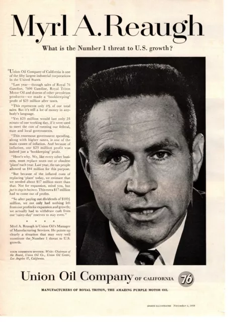 1959 Union 76 Oil Company Myrl A. Reaugh Manager of Manufacturing Print Ad