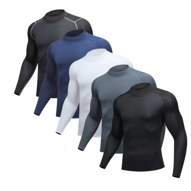 Mens Compression Armour Base Layer Top Long Sleeve Thermal Gym Sport Shirts