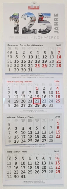 der blaue 4-Monatskalender Kompakt 2026 blauer Bürokalender großer Wandkalender 4 Monate mit Schieber