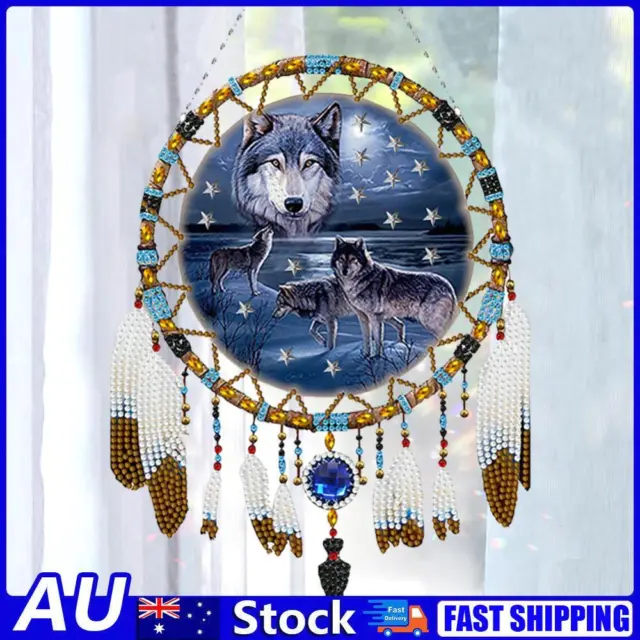 5D Diamond Painting White Wolf Feather Dream Catcher Kit