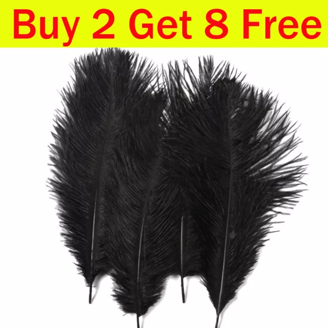 Large Ostrich Feathers Party Ornament Costume Craft Long Plume Black 25-30cm UK