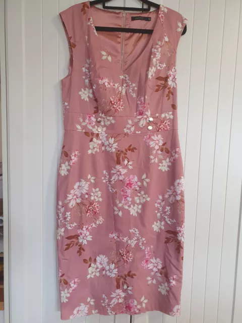 PORTMANS Womans Dress SIZE 12 DUSTY PINK/FLORAL Lined Waist with Button Detail