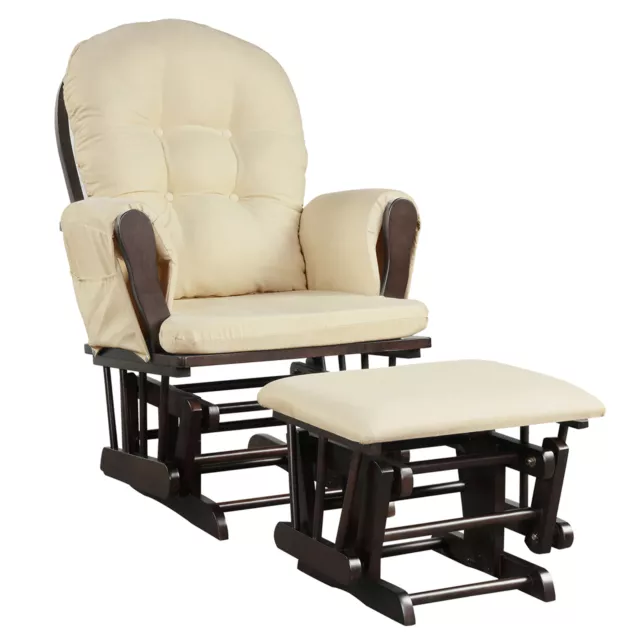 Baby Nursery Relax Rocker Rocking Chair Glider & Ottoman Set w/ Cushion Beige