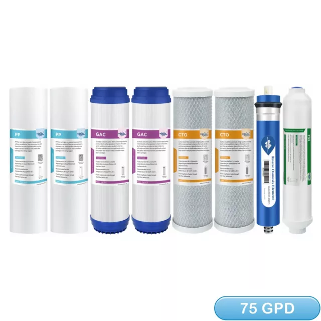 1-Year Replacement Set 5-Stage 75 GPD Reverse Osmosis System Water Filter 8 Pack