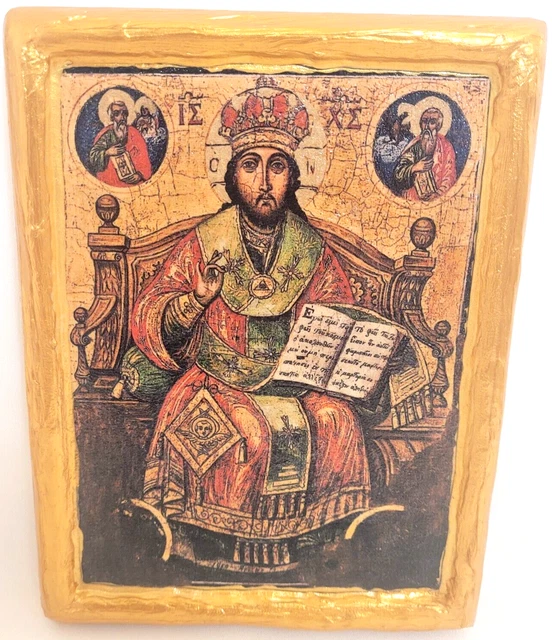 JESUS CHRIST ENTHRONED Byzantine Greek Orthodox Icon Art on Wood ...