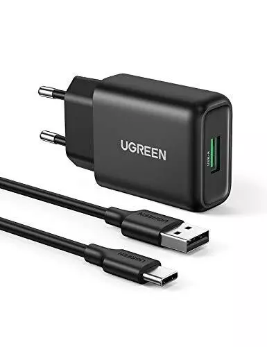 18W Cargador Quick Charge 3.0, Enchufe USB Carga Rápida con Cable USB C de 1M