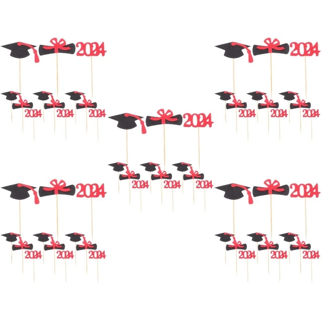 Buy Graduation Cupcake Toppers 2024 Gold With Blue Bows, Class Of 2024