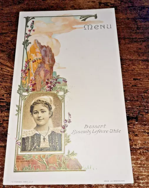 MENU ART  NOUVEAU  gaufré .chromo  LEFEVRE-UTILE  mariée de bannalec