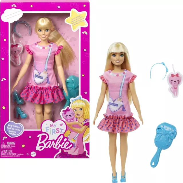 My First Barbie "Malibu" Preschool Doll with Soft Posable Body, Kitten & Accesso