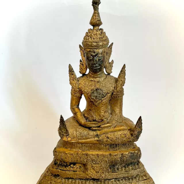 Alter Rattanakosin mit Restvergoldung, Bronze Buddha aus Thailand, 31cm, 1,6kg