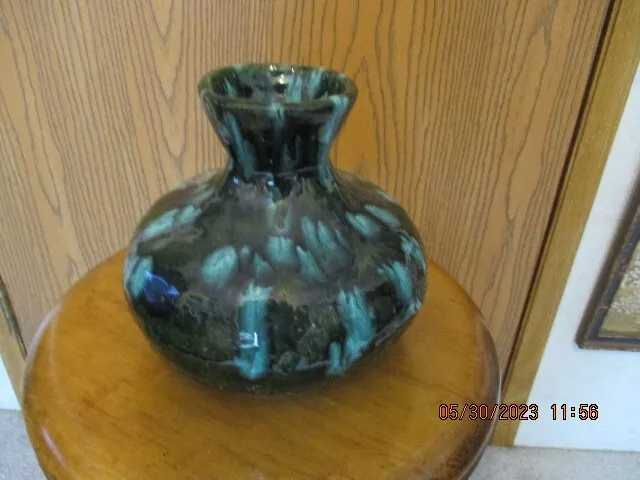GORGEOUS black turquoise handmade pottery vase