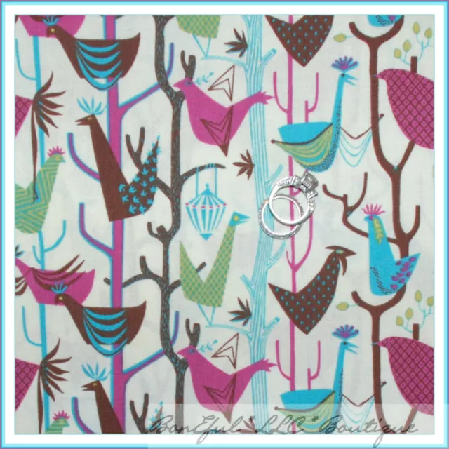 BonEful Fabric Cotton Quilt Peacock Bird Tree Leaf Purple Blue Origami 1 SCRAP