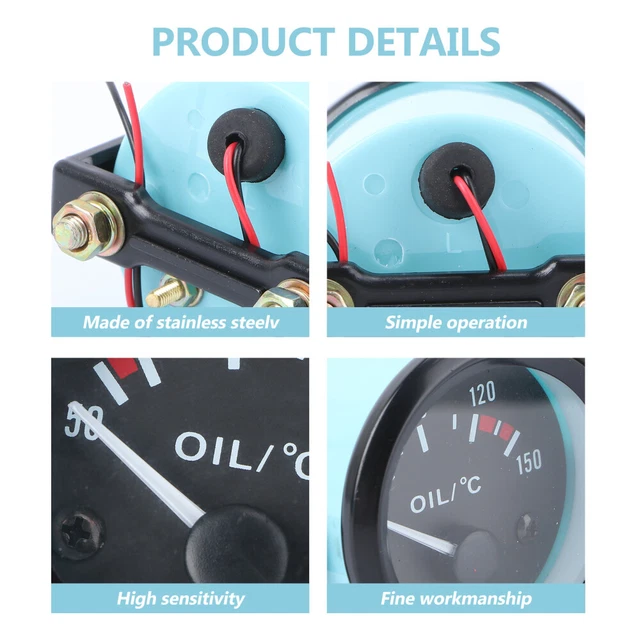 Indicatore Per Motore 12V Indicatore Temperatura Olio, Indicatore Temperatura Olio 52 Mm / 2 Pollici Per Misuratore Universale Serie EVO Luce LED Blu Rossa Per Auto A Benzina 12V Misuratore Temperatura Olio Auto
