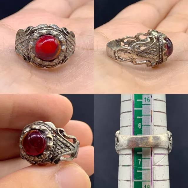 Wonderful Ancient Roman Greek Red Glass Mix Silver Ring