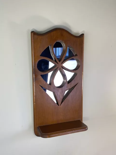 Vintage Entryway Wall Hanging Wooden Shelf Flower Mirror Made In 1978, 22”x11” 3