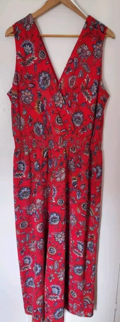 APT 9 Jumpsuit XXL Womens Red Floral Wide Leg Sleeveless V Neck Wrap Pockets