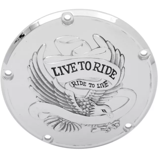 Chrome "Live To Ride" Derby Cover For Harley-Davidson Twin Cam