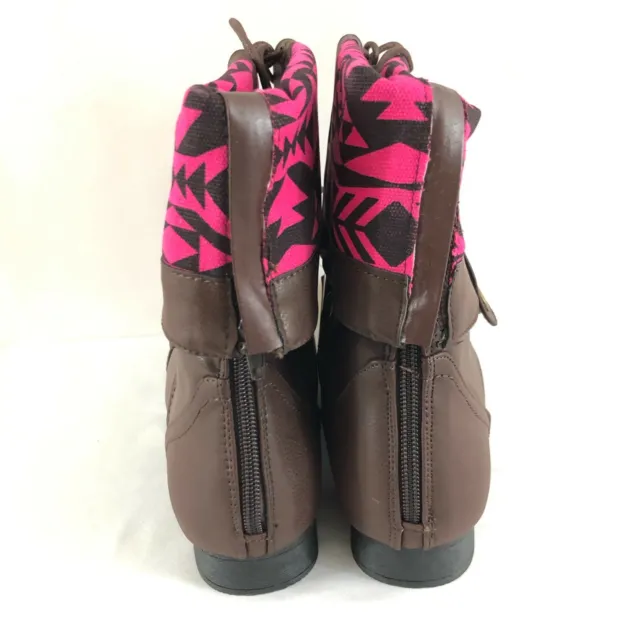 Twisted Womens Boots Fold Over Faux Leather Tribal Pink Brown Size 9W Wide Width 3