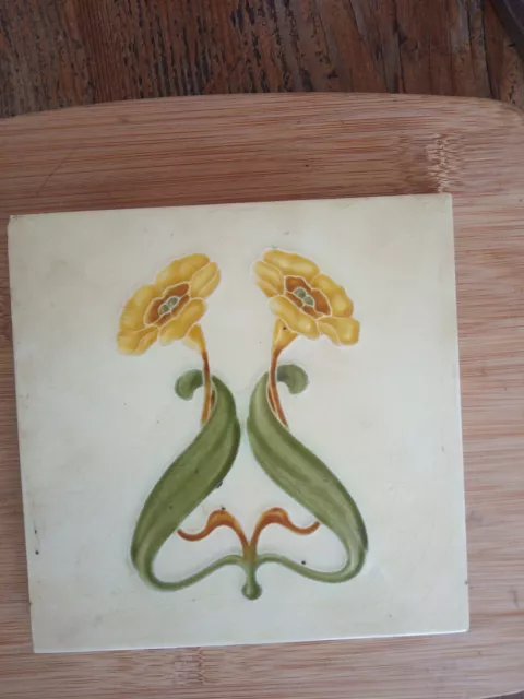 Antique Tile Art Nouveau Stylised Primrose Design By W.S And Co R.G.D No.518200 3