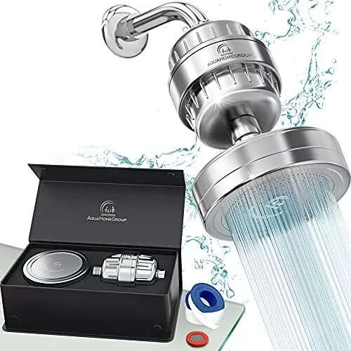 AquaHomeGroup Luxury Filtered Shower Head Set 15 Stage Shower Filter Hard Water