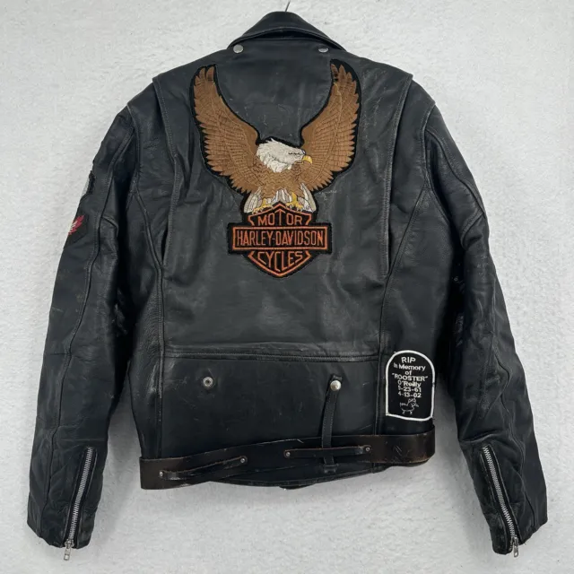 VINTAGE HARLEY DAVIDSON Perfecto Jacket Leather 40 Black Full Zip Eagle ...