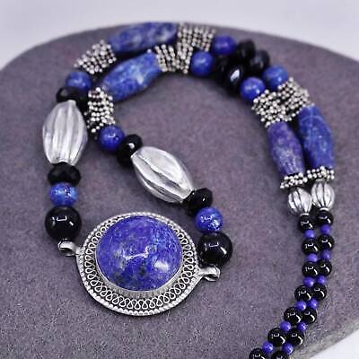 18”, sterling silver 925 handmade necklace with lapis lazuli beads pendant