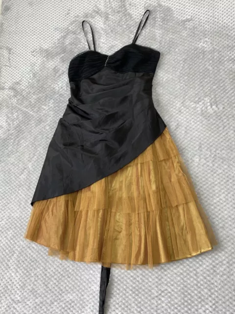 Cherlone Dress Womens 18 Black/Gold Ruffled Laceup Talle Skirt Diamante With Tag