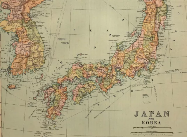 1908 Map Japan & Korea Kurile Islands Tokyo Bay Hokkaido Yezo Hondo Shikoku