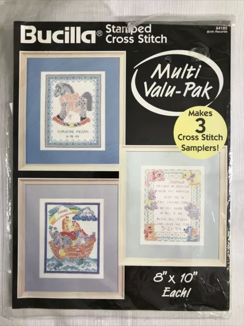 Bucilla Birth Records Samplers Stamped For Cross Stitch #64185 Makes 3