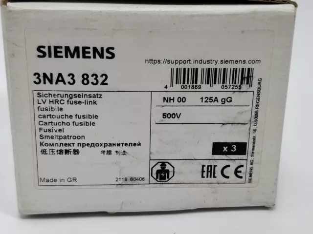 SIEMENS 3NA3832 LV Hrc Fuse - Articulation 500V 3pcs 5