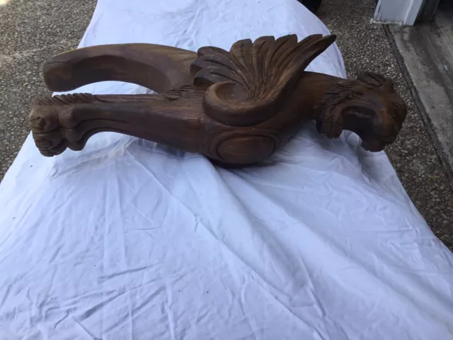 Antique oak standing winged griffin architectural piece