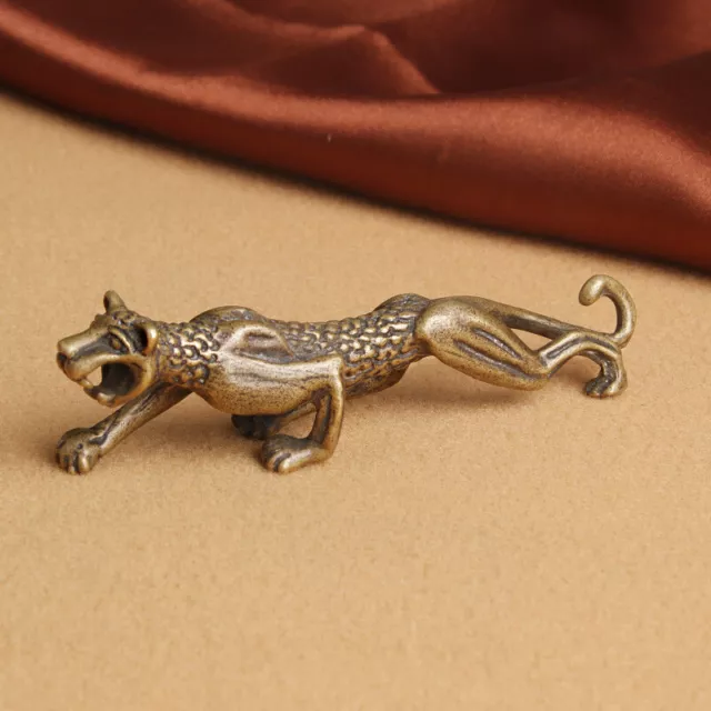 Chinese Old leopard statue brass handmade carved figure Tea pet Art Gift