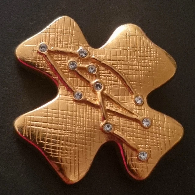 Broche Vintage Fantaisie Années 1950/60 - Forme Fleur En Métal Doré Et Strass - Occasion