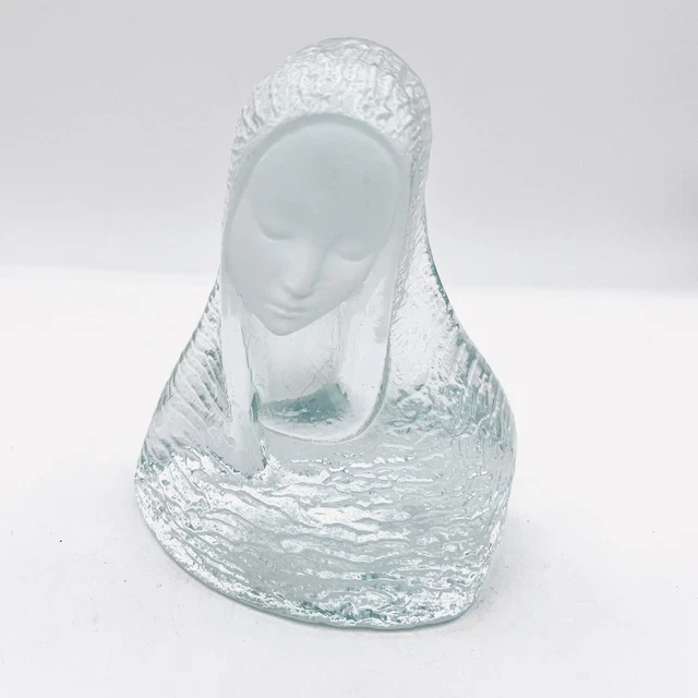 VIKING GLASS SCULPTURE Madonna Bust. Frosted Statue 5" Mary Solid Bust