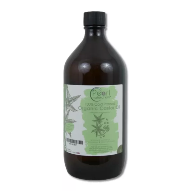 Castor Oil - 1 Litre 100% Pure, Cold Pressed, Organic Dark Amber Glass Bottle