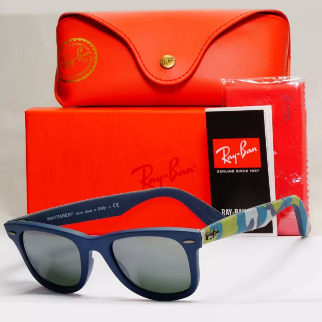 Ray-Ban Sunglasses Wayfarer Camoflauge Blue Silver Grey Mirror RB 2140 6061/40